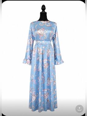 Blue Floral Long-Sleeve Maxi Dress